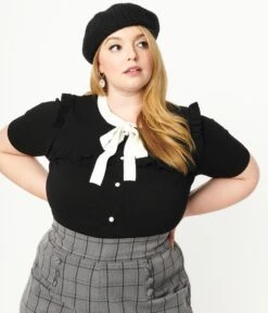 Hell Bunny Plus Size Black & White Collar Colette Blouse 7 Hell Bunny Plus Size Black & White Collar Colette Blouse -Pleaser Clothing Store hell bunny plus size black white collar colette blouse 889346
