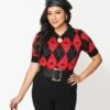 Hell Bunny Red & Black Heart Argyle Amy Knit Top
