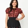 Hell Bunny Red & Black Heart Plaid Date Night Blouse