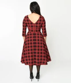 Hell Bunny Red & Black Heart Plaid Date Night Swing Dress -Pleaser Clothing Store hell bunny red black heart plaid date night swing dress 494357