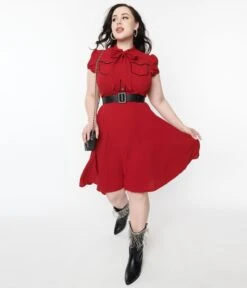 Hell Bunny Red Millie Fit & Flare Dress -Pleaser Clothing Store hell bunny red millie fit flare dress 258042