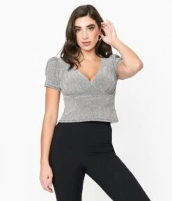 Hell Bunny Silver Lurex Loco Motion Top