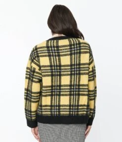 Hell Bunny Yellow & Black Plaid Cardigan 5 Hell Bunny Yellow & Black Plaid Cardigan -Pleaser Clothing Store hell bunny yellow black plaid cardigan 801803
