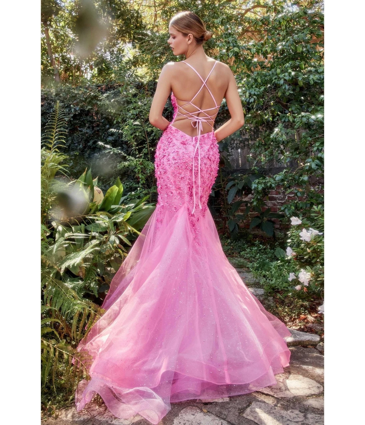 Cinderella Divine Hot Pink Chromatic Floral Mermaid Bridesmaid Dress 2 Cinderella Divine Hot Pink Chromatic Floral Mermaid Bridesmaid Dress - Image 2
