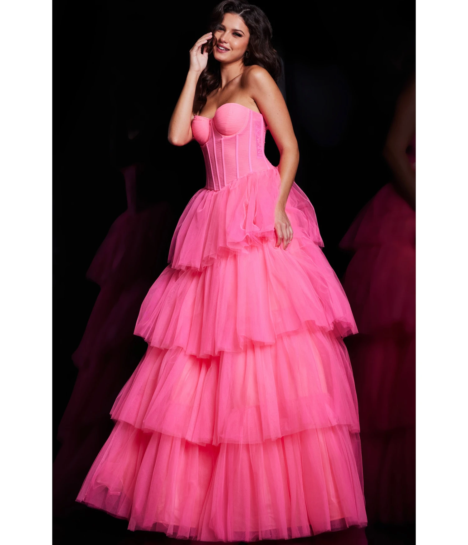 Jovani Hot Pink Tulle Corset Bodice Ballgown 3 Jovani Hot Pink Tulle Corset Bodice Ballgown - Image 3
