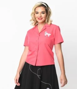 Hot Pink & White Poodle Bowling Top -Pleaser Clothing Store hot pink white poodle bowling top 945104