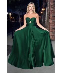 Cinderella Divine Hunter Green Satin Strapless Keyhole Evening Gown -Pleaser Clothing Store hunter green satin strapless keyhole evening gown 523595