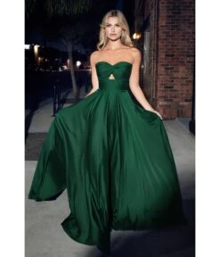 Cinderella Divine Hunter Green Satin Strapless Keyhole Evening Gown