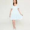 Ice Blue Bat & Moon Flocked Babydoll Dress