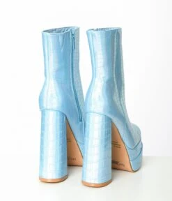 Iridescent Metallic Blue Reptile Platform Boots -Pleaser Clothing Store iridescent metallic blue reptile platform boots 104097