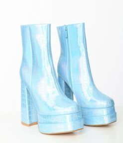 Iridescent Metallic Blue Reptile Platform Boots