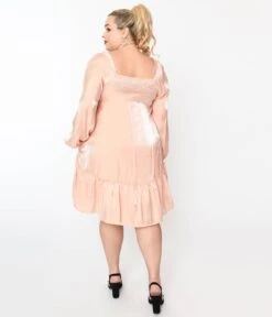 Iridescent Peach Ruffled Babydoll Dress -Pleaser Clothing Store iridescent peach ruffled babydoll dress 738375