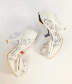 Irregular Choice Ivory Bow Lace Bridal Heels -Pleaser Clothing Store irregular choice ivory bow lace bridal heels 217724