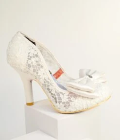 Irregular Choice Ivory Bow Lace Bridal Heels -Pleaser Clothing Store irregular choice ivory bow lace bridal heels 285712