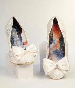 Irregular Choice Ivory Bow Lace Bridal Heels -Pleaser Clothing Store irregular choice ivory bow lace bridal heels 328460