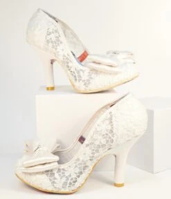 Irregular Choice Ivory Bow Lace Bridal Heels