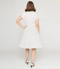 Ivory & Black Polka Dot Flare Dress -Pleaser Clothing Store ivory black polka dot flare dress 859026