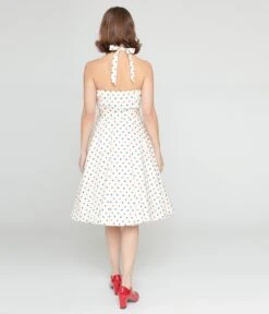 Ivory & Candy Dot Halter Swing Dress -Pleaser Clothing Store ivory candy dot halter swing dress 839822
