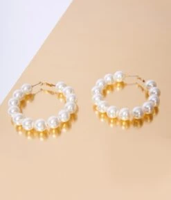 Ivory Chunky Faux Pearl Hoop Earrings