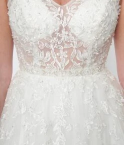 Ivory Floral Lace & Tulle Wedding Ball Gown -Pleaser Clothing Store ivory floral lace tulle wedding ball gown 320131