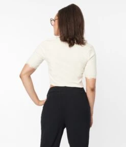 Ivory Scallop Lace Knit Crop Top -Pleaser Clothing Store ivory scallop lace knit crop top 249703