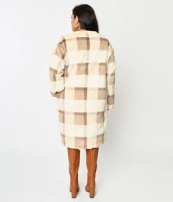 Ivory & Tan Plaid Faux Fur Long Cardigan -Pleaser Clothing Store ivory tan plaid faux fur long cardigan 598310