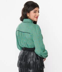 Jade Blue Floral Paisley Blouse -Pleaser Clothing Store jade blue floral paisley blouse 206391