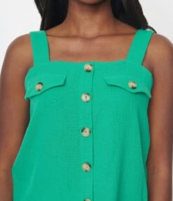 Kelly Green Faux Button Sleeveless Top -Pleaser Clothing Store kelly green faux button sleeveless top 505092
