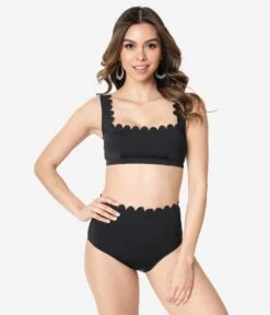 Kingdom & State Black Scalloped Swim Bottoms