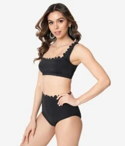 Kingdom & State Black Scalloped Swim Bottoms -Pleaser Clothing Store kingdom state black scalloped swim bottoms 442573