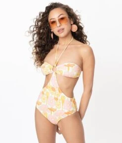 Kingdom & State Retro Pink & Yellow Floral One Piece Swimsuit -Pleaser Clothing Store kingdom state retro pink yellow floral one piece swimsuit 168486