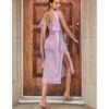 Cinderella Divine Lavender Beaded Illusion Corset Midi Dress