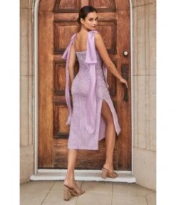 Cinderella Divine Lavender Beaded Illusion Corset Midi Dress