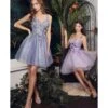 Cinderella Divine Lavender Rhinestone 3D Floral & Tulle Flare Homecoming Dress