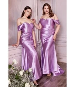 Cinderella Divine Lavender Satin Fitted Bridesmaid Gown