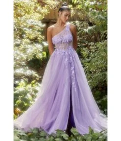 Cinderella Divine Lavender Shimmering One Shoulder Fairytale Bridesmaid Gown