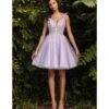 Cinderella Divine Lavender Tulle & Corset Applique Mini Prom Dress