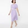 Lavender & White Pin Dot Mesh Overlay Midi Dress