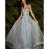 Cinderella Divine Light Blue Beaded Embellished Glitter Tulle Prom Dress