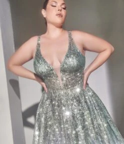 Cinderella Divine Light Blue Beaded Shimmer Prom Ball Gown