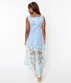 Light Blue Butterfly Overlay Maxi Dress -Pleaser Clothing Store light blue butterfly overlay maxi dress 134526