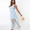 Light Blue Butterfly Overlay Maxi Dress