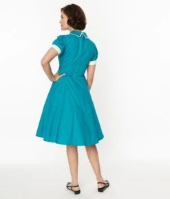 Light Blue Cotton Swing Dress -Pleaser Clothing Store light blue cotton swing dress 653348