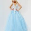 Jovani Light Blue Floral Applique Tulle Ballgown
