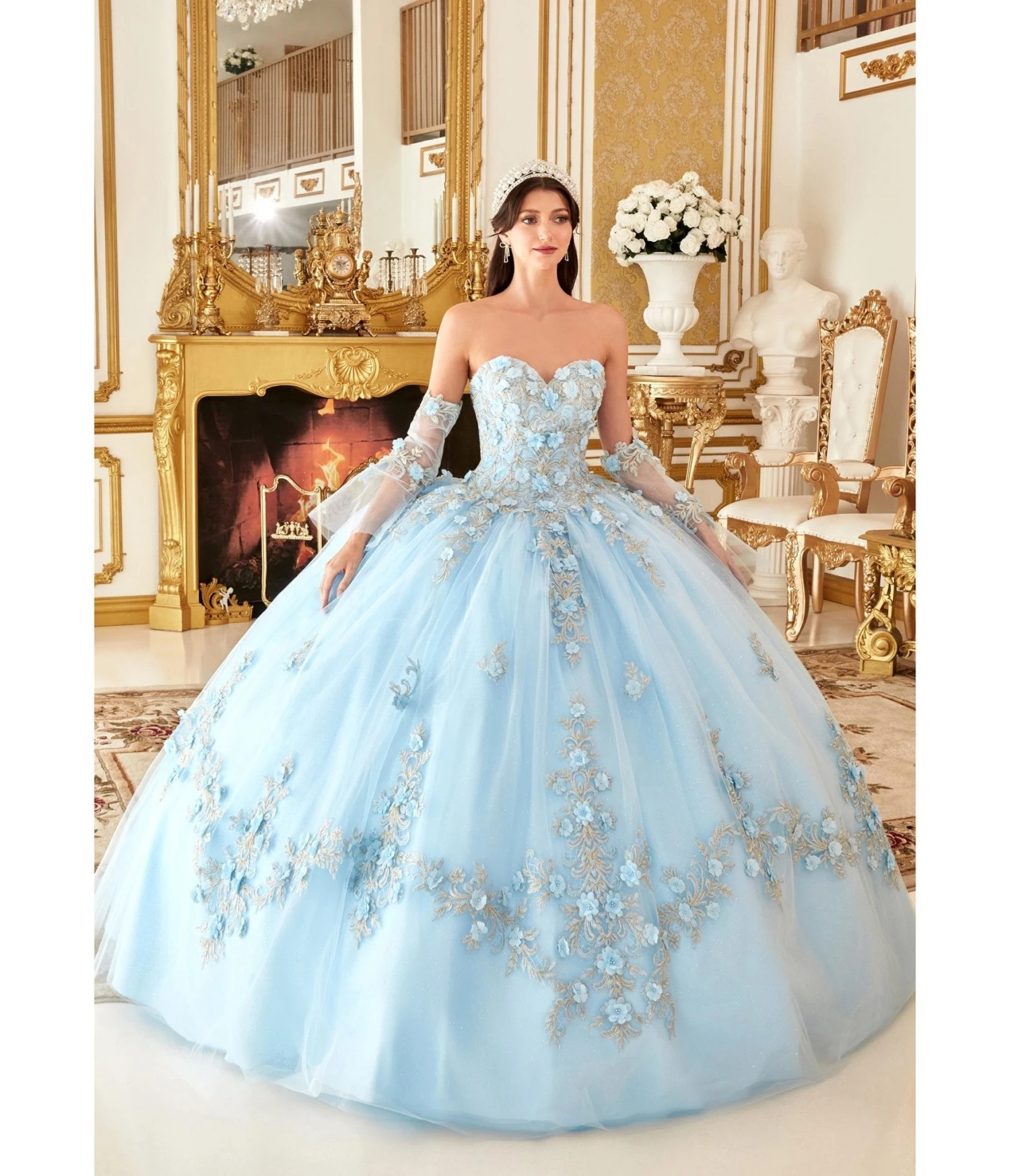 Cinderella Divine Light Blue Floral Tulle Princess Ball Gown 1 Cinderella Divine Light Blue Floral Tulle Princess Ball Gown
