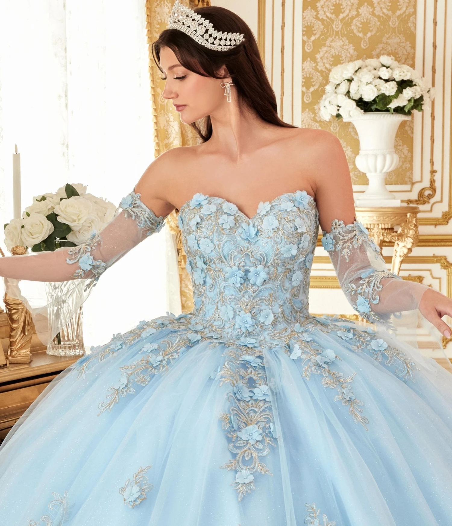 Cinderella Divine Light Blue Floral Tulle Princess Ball Gown 3 Cinderella Divine Light Blue Floral Tulle Princess Ball Gown - Image 3