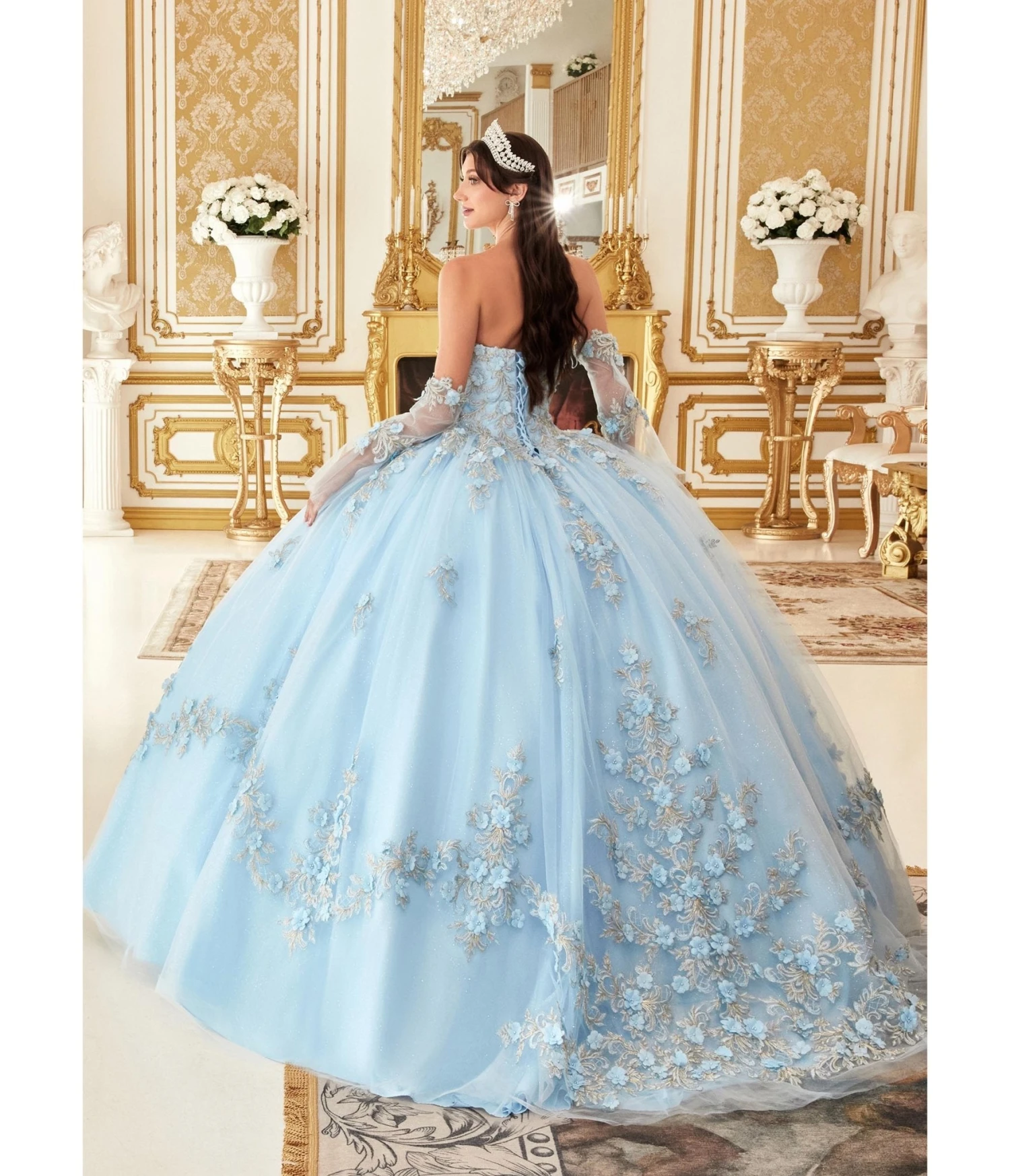 Cinderella Divine Light Blue Floral Tulle Princess Ball Gown 2 Cinderella Divine Light Blue Floral Tulle Princess Ball Gown - Image 2
