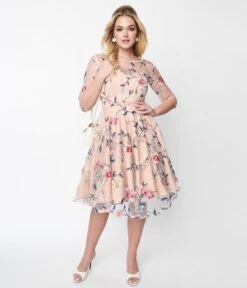 Light Peach Floral Swing Dress -Pleaser Clothing Store light peach floral swing dress 121644