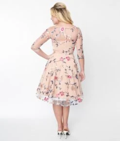Light Peach Floral Swing Dress -Pleaser Clothing Store light peach floral swing dress 554373