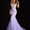 Jovani Lilac Floral Embroidered Corset Mermaid Evening Gown